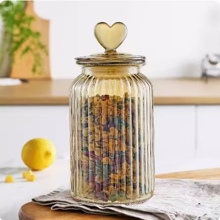 650ml 950ml 1350ml Electroplate Amber Color Glass Storage Jar with Heart Lid