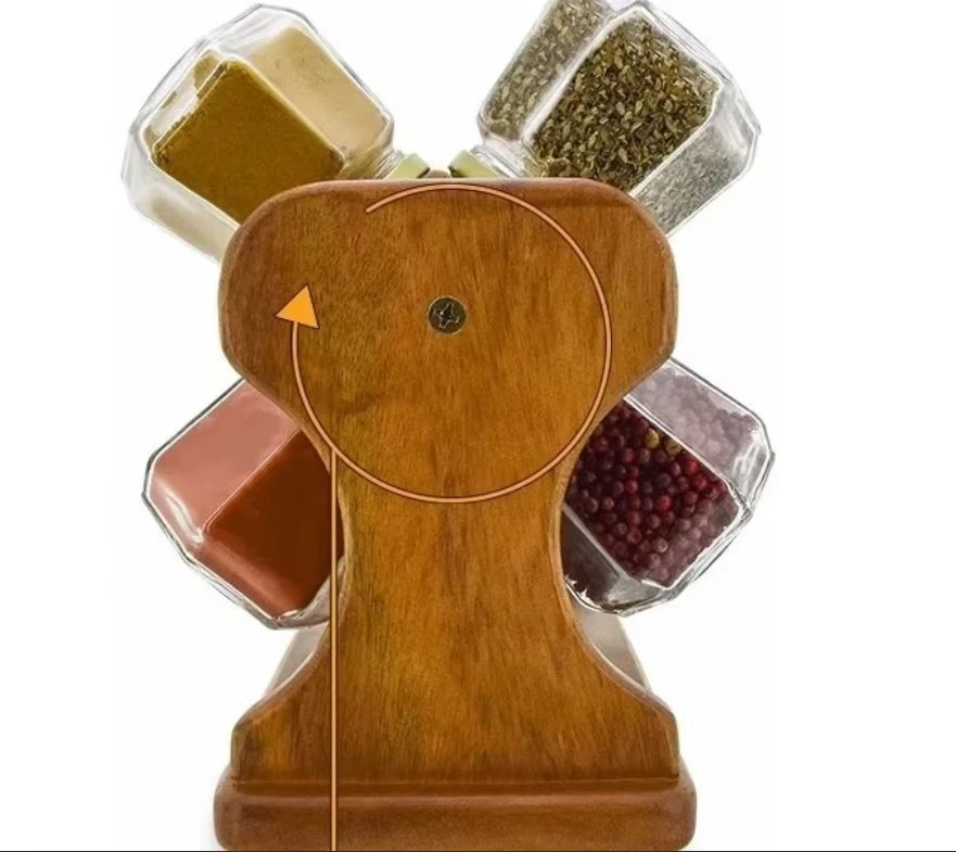 Spice Rack Seasoning Holder Wood Revolving Cruet Holder 12 Pots Kitchen Storage Jar