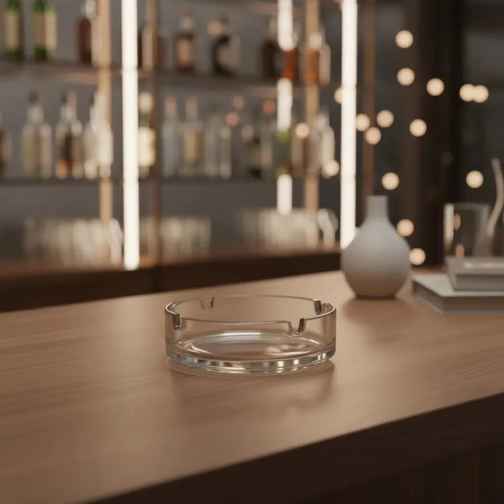 Custom Logo Small Size Round Transparent Crystal Glass Ashtray for Restaurant Hotel and Party Cigar Smoking for Hotel Restaurant