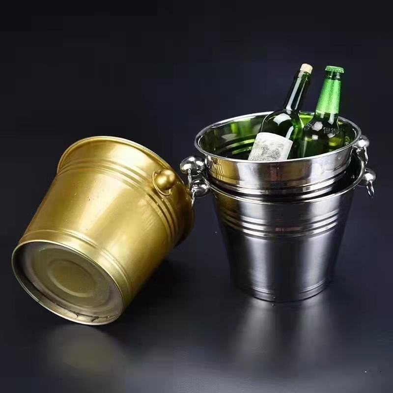Stainless Steel 5L Round Galvanized Iron Metal Ice Bucket Beer Champagne Beveragetubs