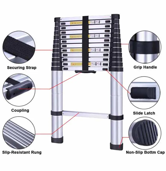 Portable 2.6 Meter Easy-Store Folding Step Loft Ladder Retractable Foldable Aluminum Telescopic Ladder Tent Accessory