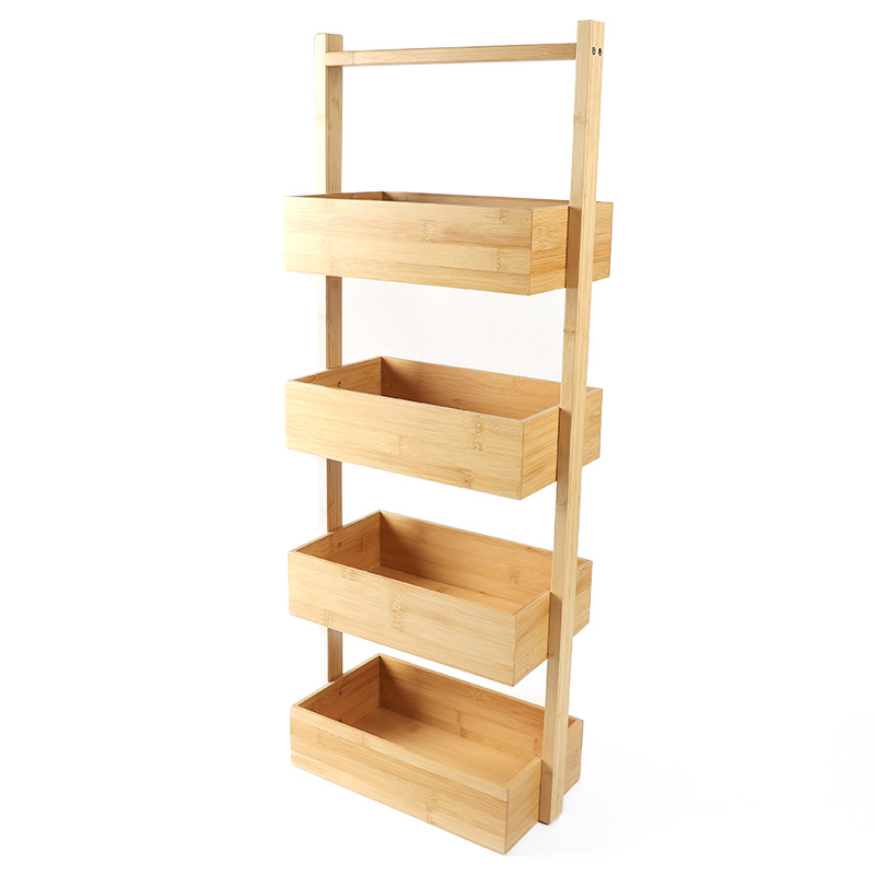 Modern Bamboo American-Style Bathroom Shelving Unit Storage Display Stand