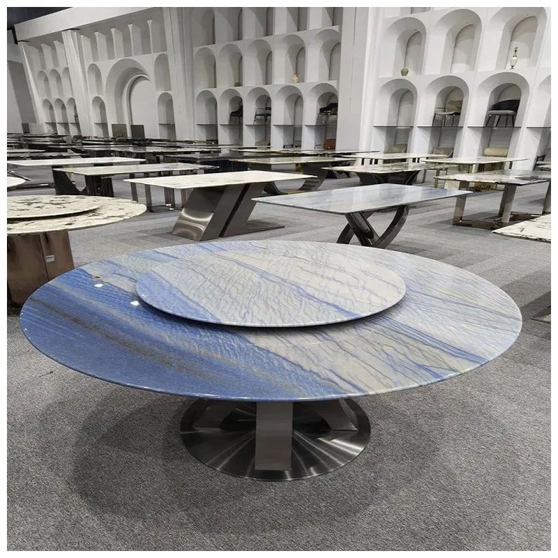 Luxury Azul Macaubas Blue Quartzite Susan Lazy Round Dining Tables