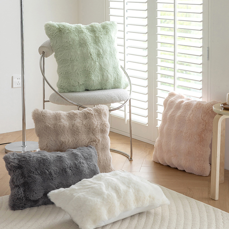 Dairui Fluffy Bubble Velvet Pillow Covers Faux Rabbit Hair Solid Color Cushions for Sofa Bedroom Decoration