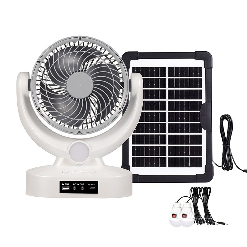 Solar Camping Desktop 7-Inch Fan Rechargeable with LED Light Wind Solar Fan