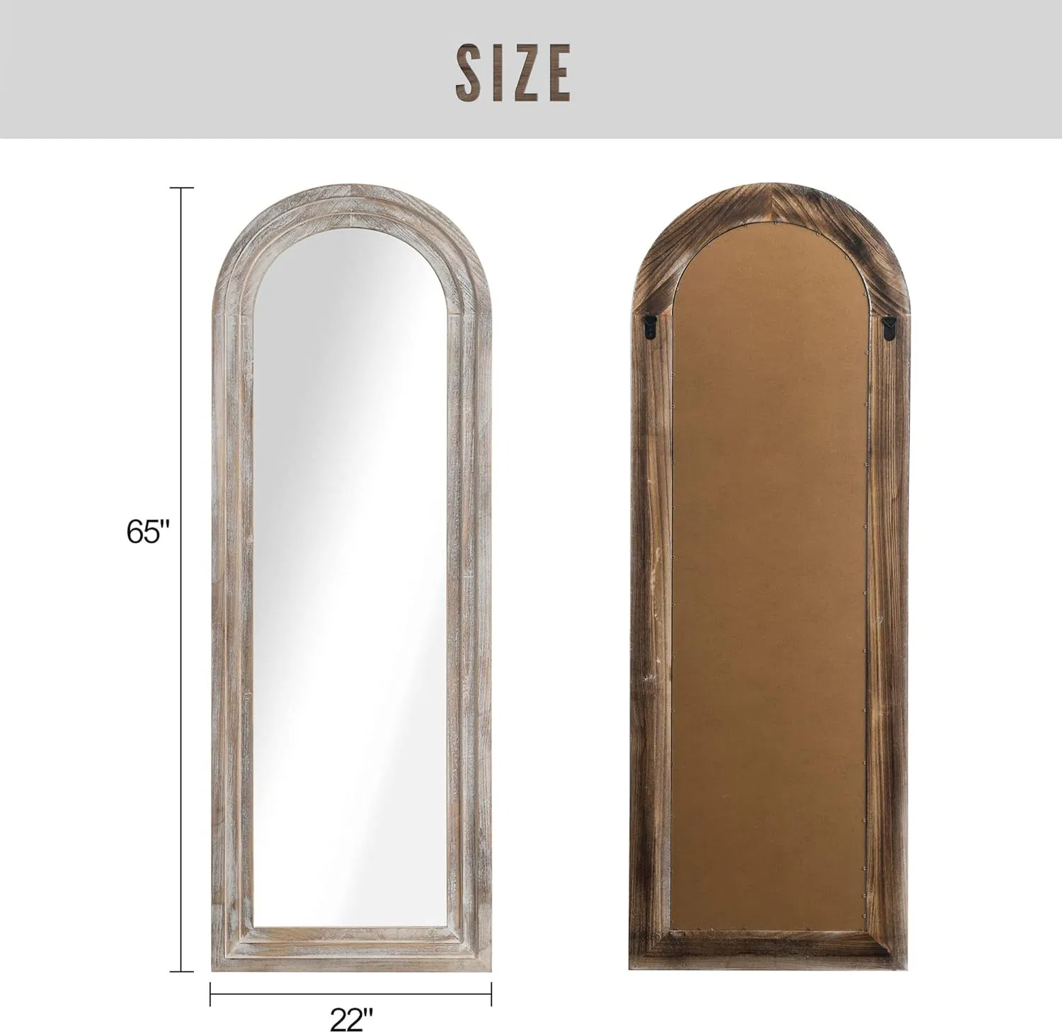 Distressed Wooden Framed Arched Floor Mirror - Wall-Mounted Dressing Makeup Mirror for Home Decoration - Ideal for Bathroom, Bedroom, Living Room, or Entryway