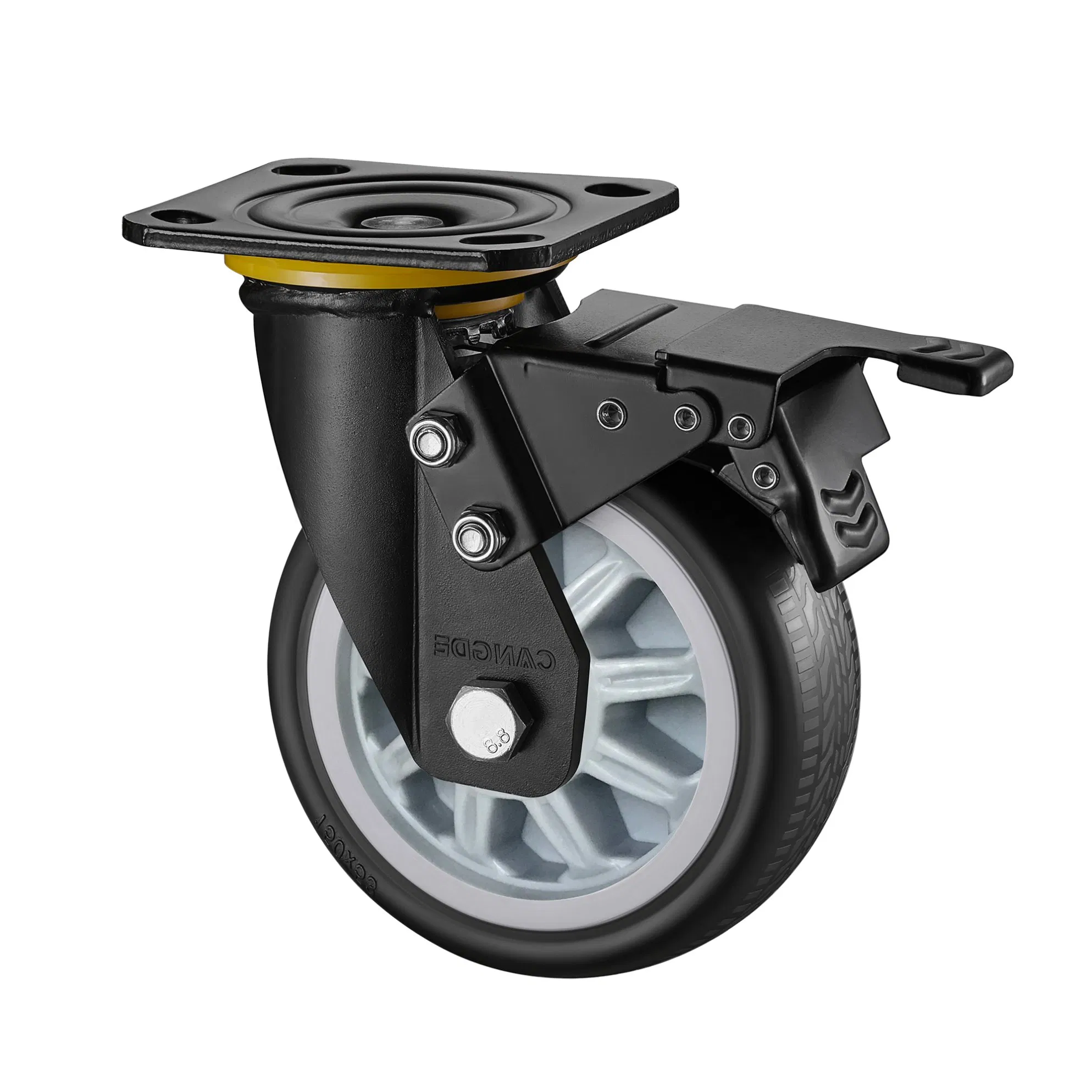 Heavy Duty Swivel Caster with Black TPR Wheel (4/5/6/8 Inch) - 50mm Wheel Width, Vibration Reducing & Silent Rolling for Industrial Equipment