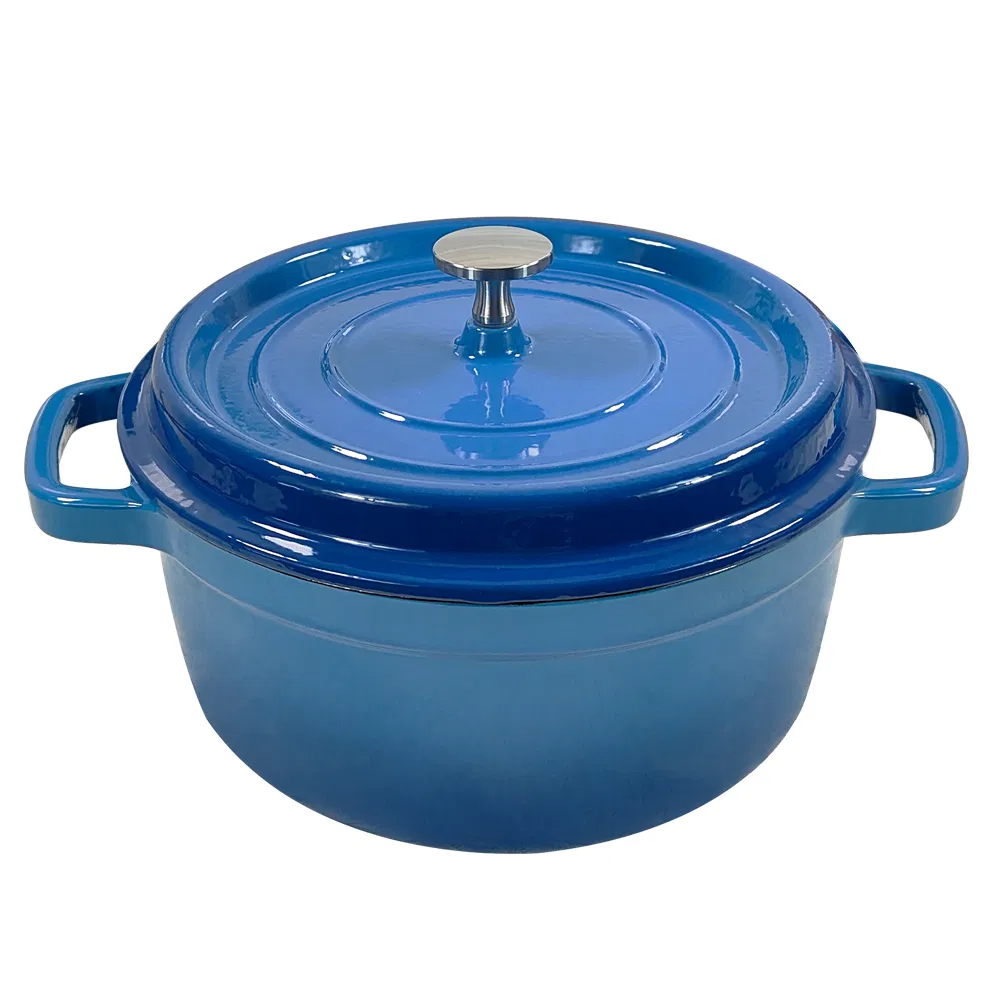 Чугунная эмалированная кастрюля-казан 3.7qt, круглая, красная