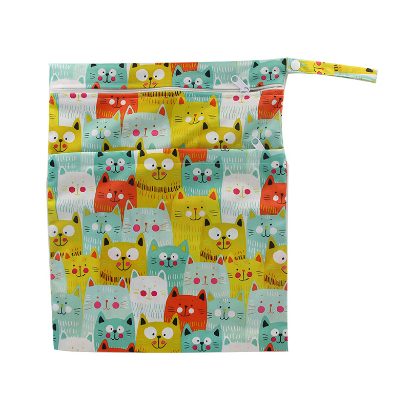 Diaper Bags in Stock, Double-Zipper Printed Waterproof Baby Diaper Bags, Dry and Wet Baby Diaper Bags