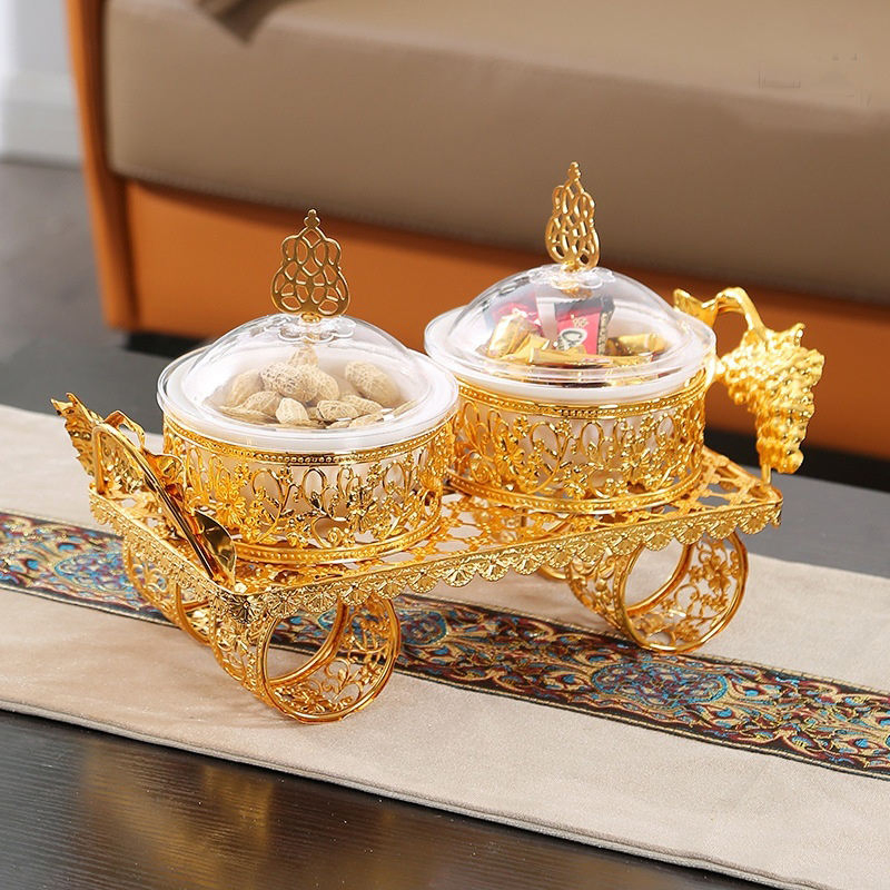 Kitchen Utensils Gold Plated Iron Tray with Plastic Bowl Set Candy Tray