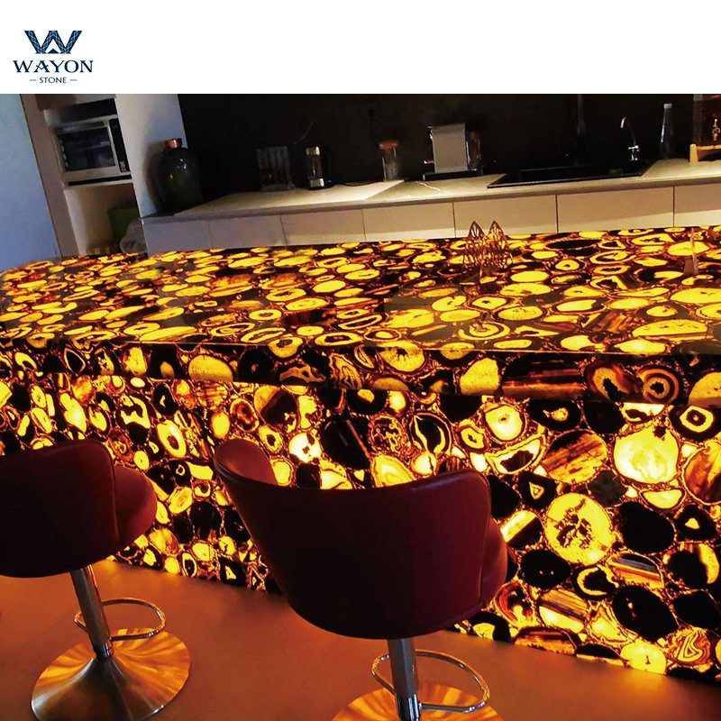Gem Stone Backlit Series Blue Agate/Grey Agate/ Dining Table Island Countertop Wall Background