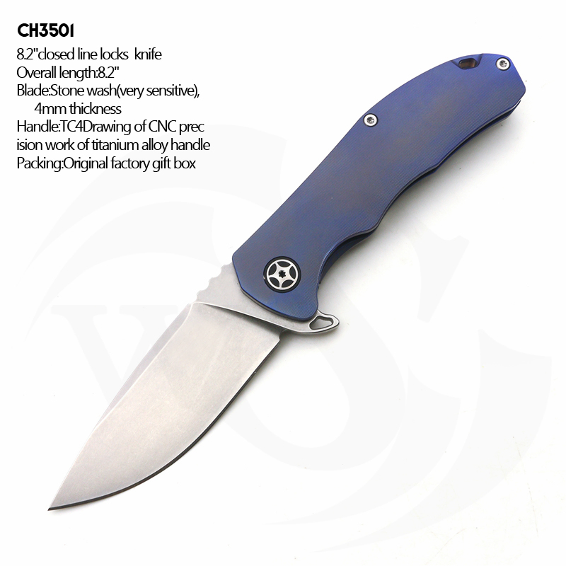 8.2"CH3501 Titanium Alloy Handle Stone Washed Blade Folding Knife