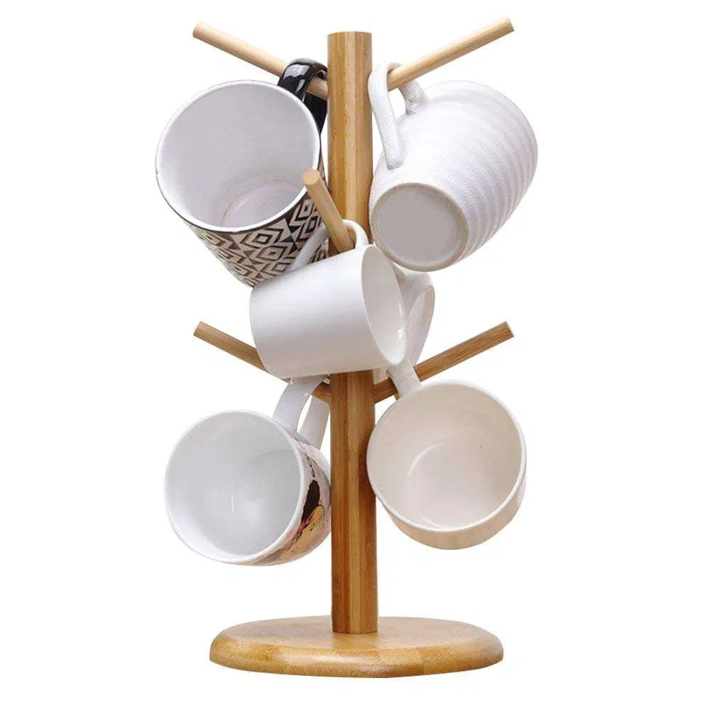 Bamboo Coffee Mug Drying Rack Tea Cup Stand Wooden Kitchen Cups Holder