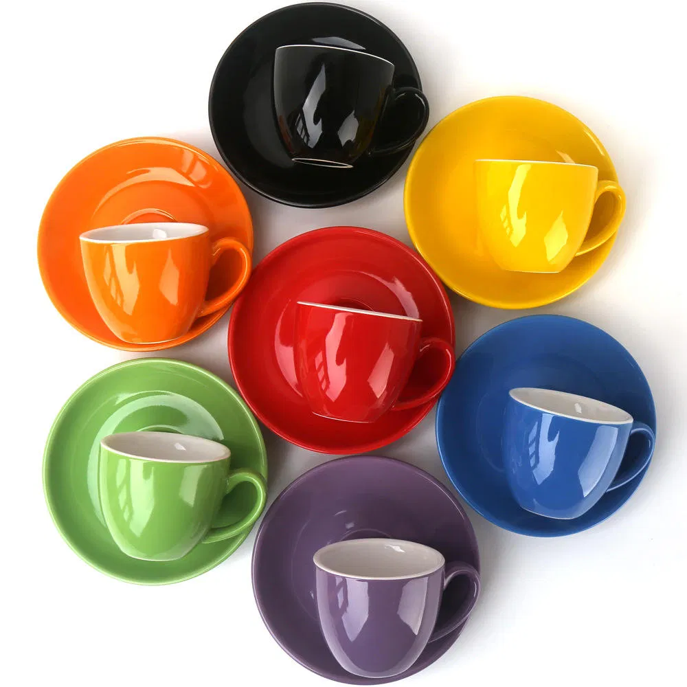 100ml Wholesale Multi-Colors Ceramic Coffee Cup and Saucer Afternoon Tea Drinkware Set
