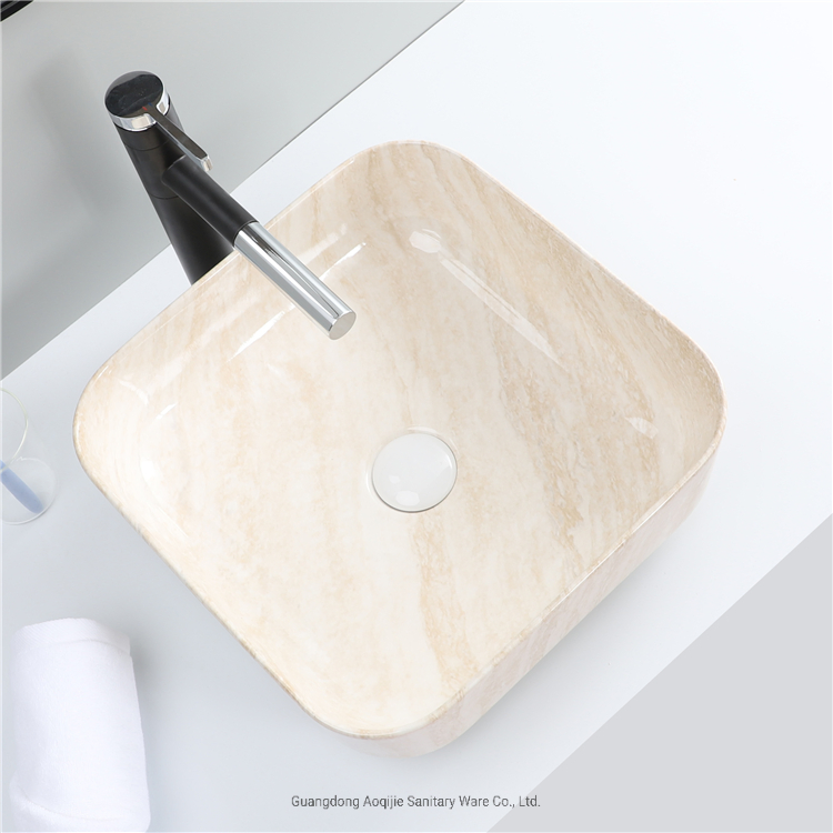 Square Shape Sink Hot Sale White Marble Design Ceramic China Factory Counter Top Wash Basin