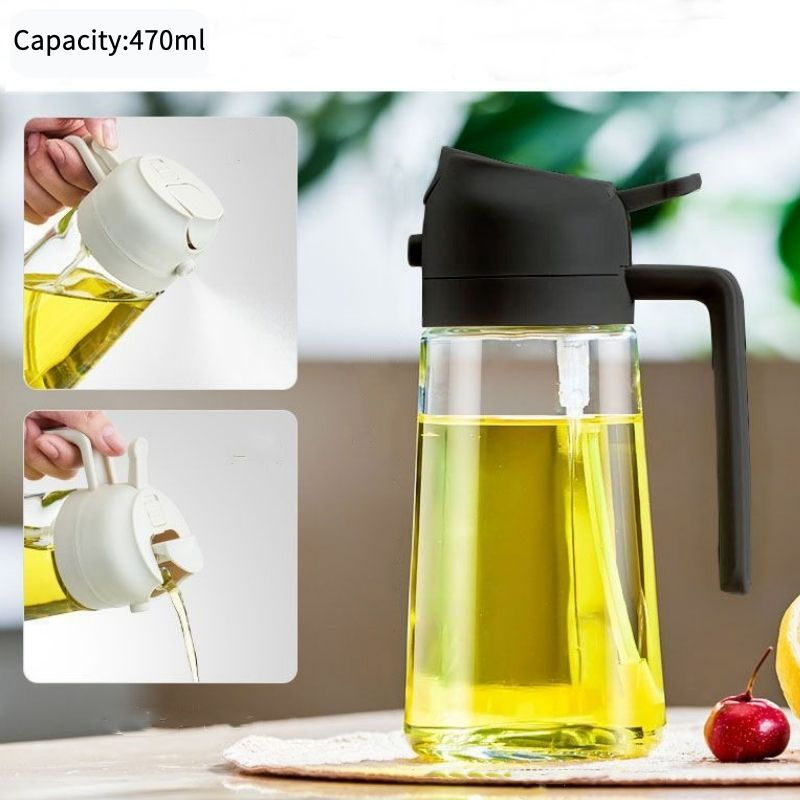 New Glass Spray Pour Dual-Use Oil Bottle Large Capacity Oil Bottle for Kitchen One-Piece Press Sprayer