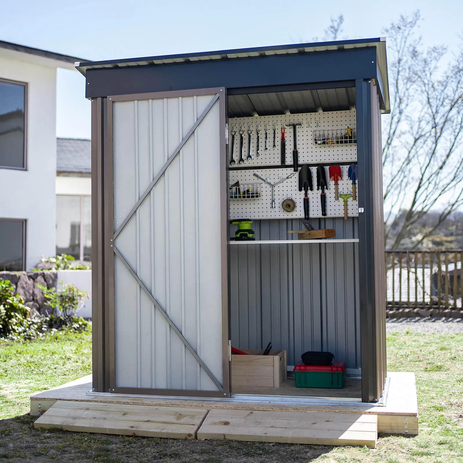 5X3 FT Outdoor Storage Garden Shed with Sloping Roof and Lockable Door