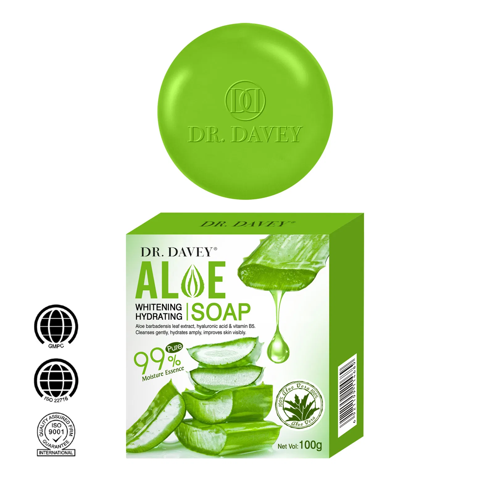 Dr. Davey Smoothing Whitening Gentle Aloe Vera Cleaning Antiseptic Bar Green Exfoliating Soap