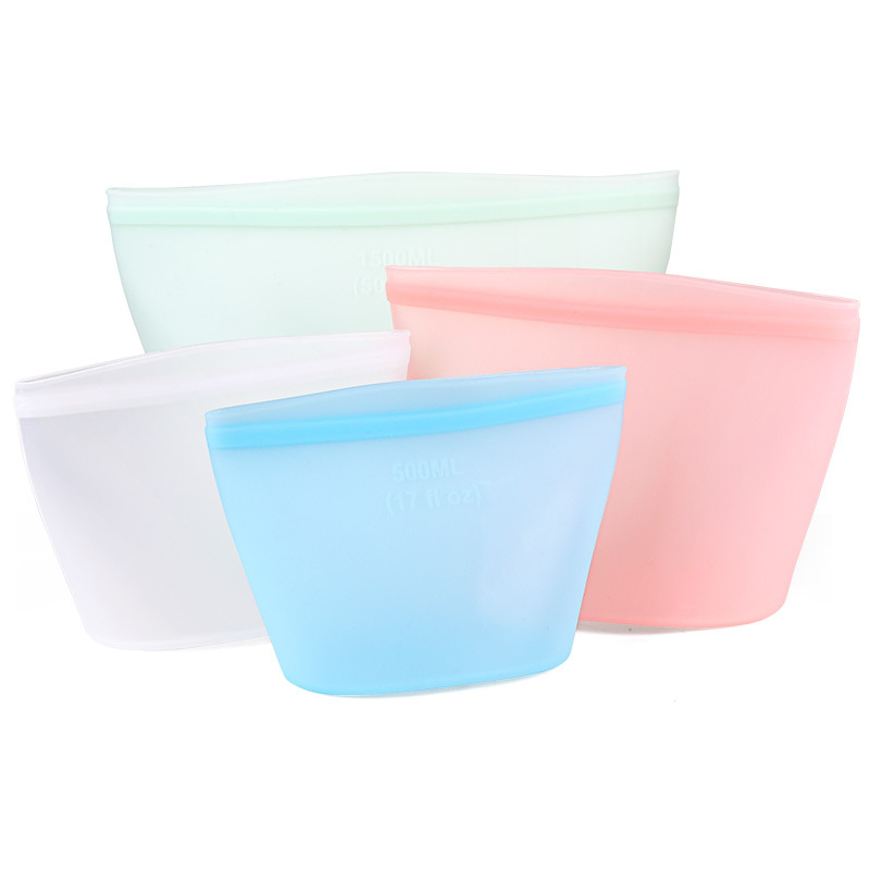 BPA Free Reusable Food Storage Seal Silicone Bag 500ml 1000ml 1500ml