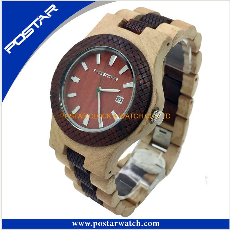 Fashion Quartz Watch Round Digital Wood Watch for Men