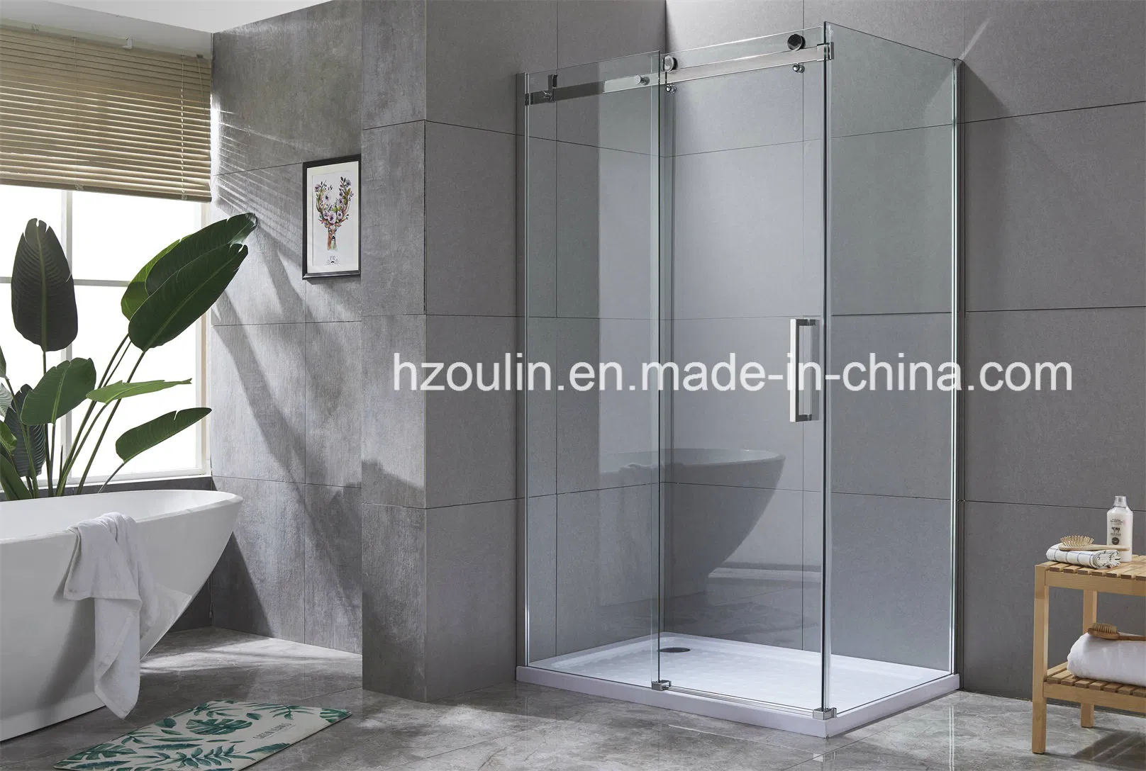 New Design Tempered Glass Bathroom Shower Enclosure with Rollers
