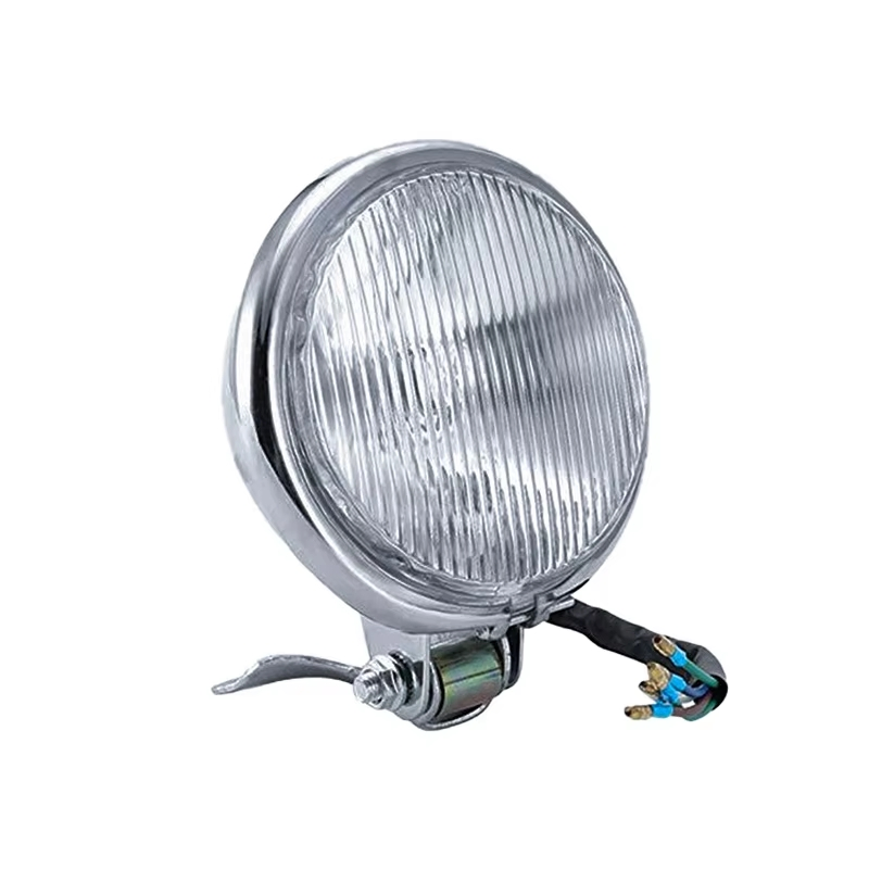 Ретро фара для мотоцикла Vintage Motorcycle, черная, желтое стекло