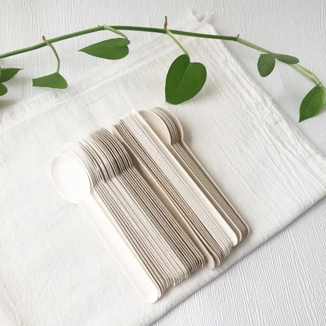 Unbleached 6'' Bagasse Biodegradable Knife Fork Spoon Sugarcane Cutlery