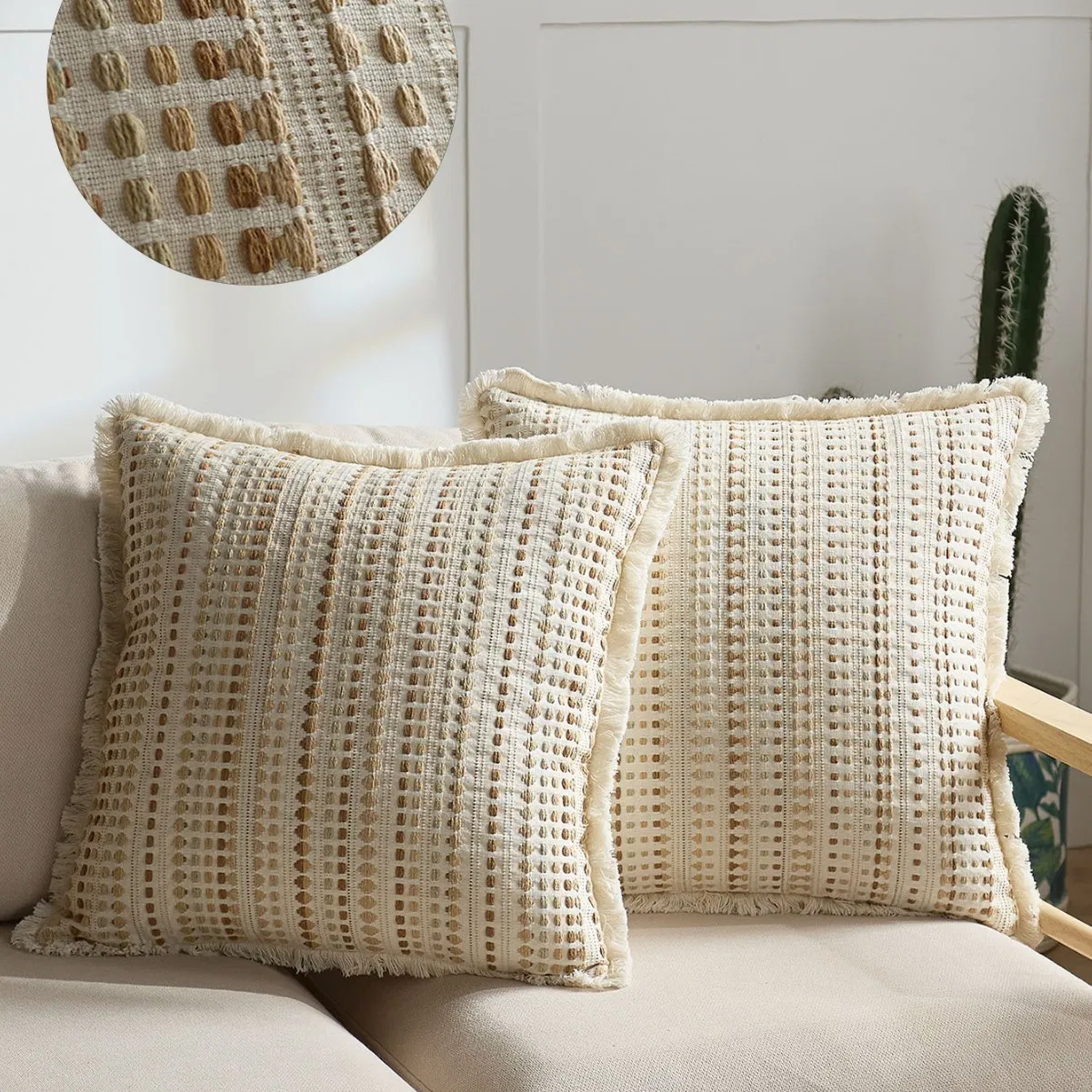 Modern Luxury 18X18 Inch Boho Weaving Texture Throw Cushion Cover Fringe Exquisite Decorative Pillow Case Sofa Accent Couch