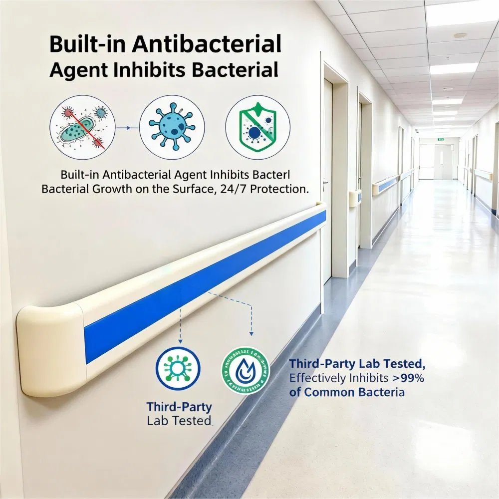 Hospital Handrail Mounted on Wall for Medical Facility Hallway and Corridor