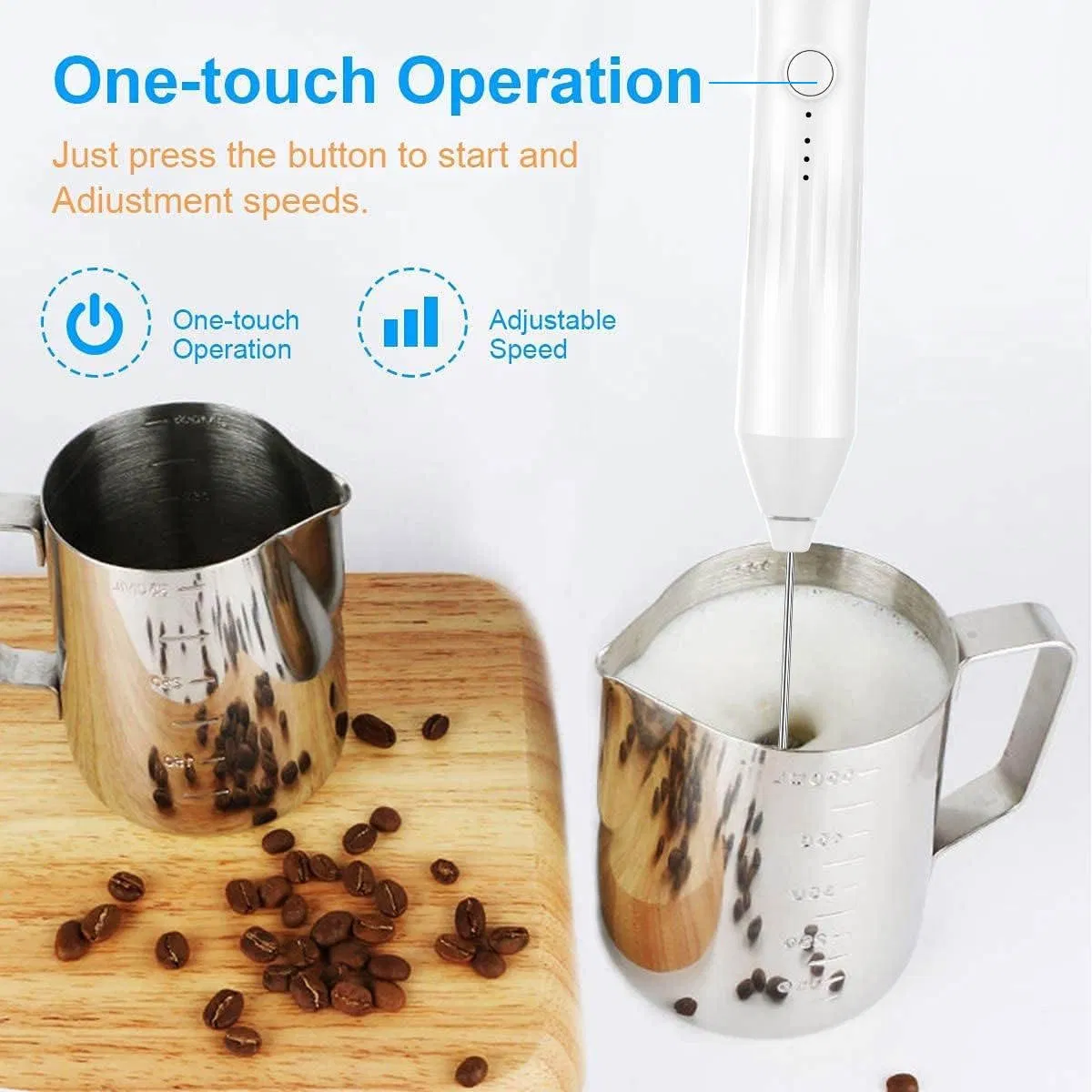 Handheld Milk Frother with Stainless Steel Whisk for Creamy Foam