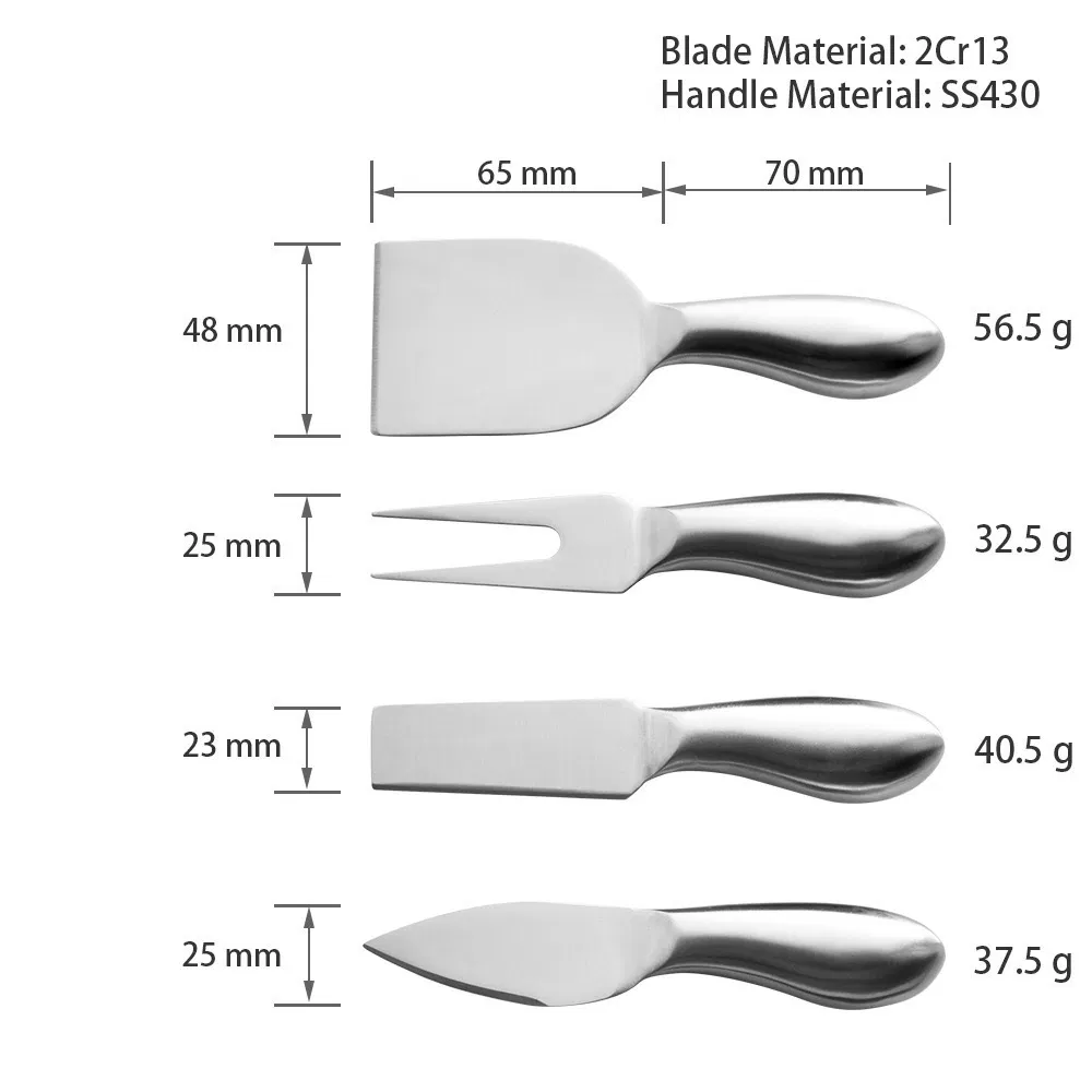 Complete Stainless Steel Cheese Buffet Colander Serving Cutter Fork Knives Collection 6-Piece Cheese Knife Set