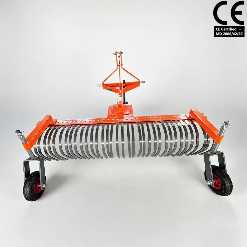 Excavator Tractor Power Lawn Hay Rake Landscape Tines Steel Weeding Grass Rake Bow Steel Grabber Rake for Garden Leaves with F40 Wheel