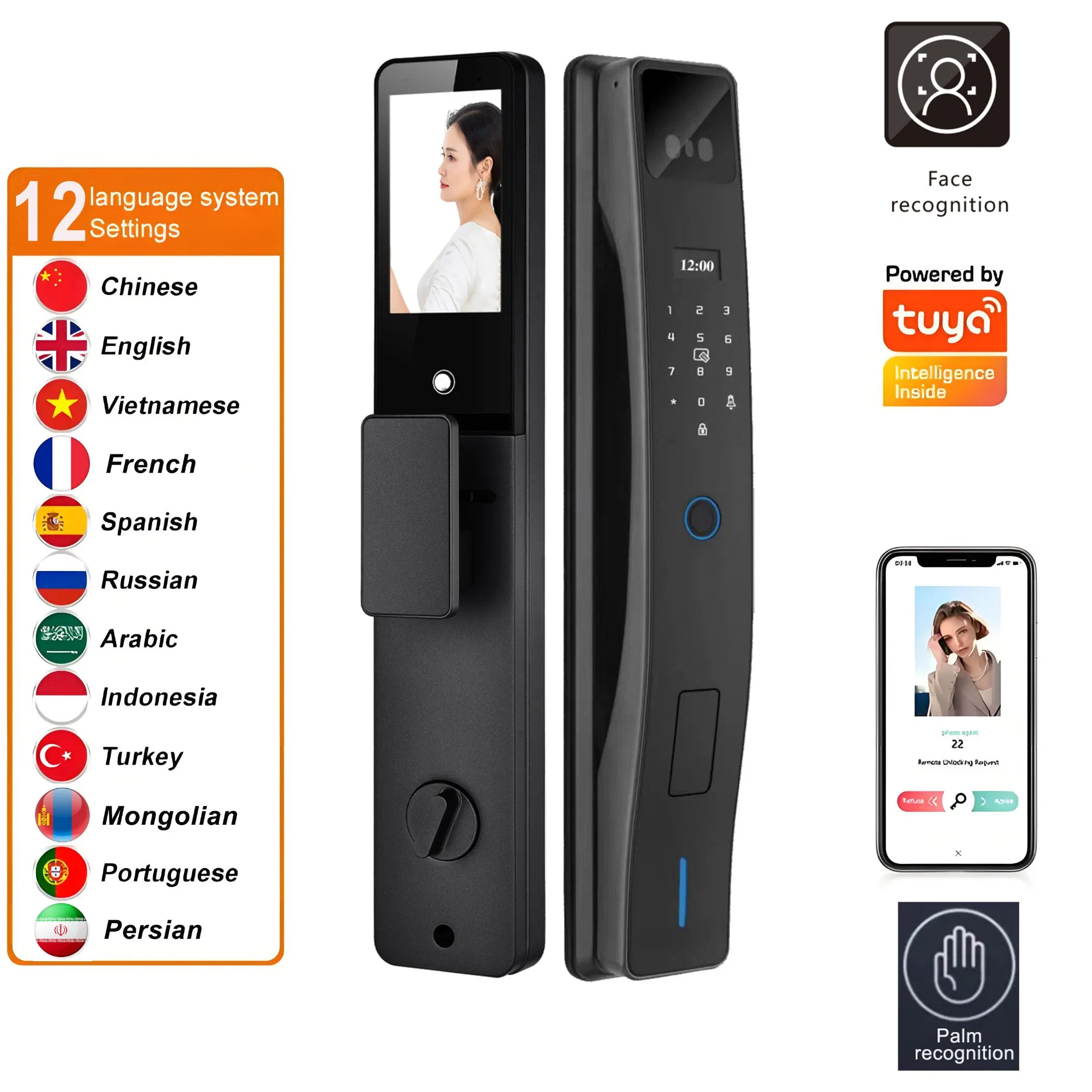 Manufacturer Tuya WiFi Multi Language Visual Intercom 3D Face Smart Door Lock