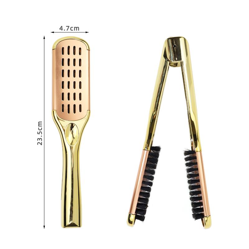 Goldd Electroplate Boar Bristle Straightener Brush Double Sided Brush Clamp Straightener Hair Straightener Brush Comb