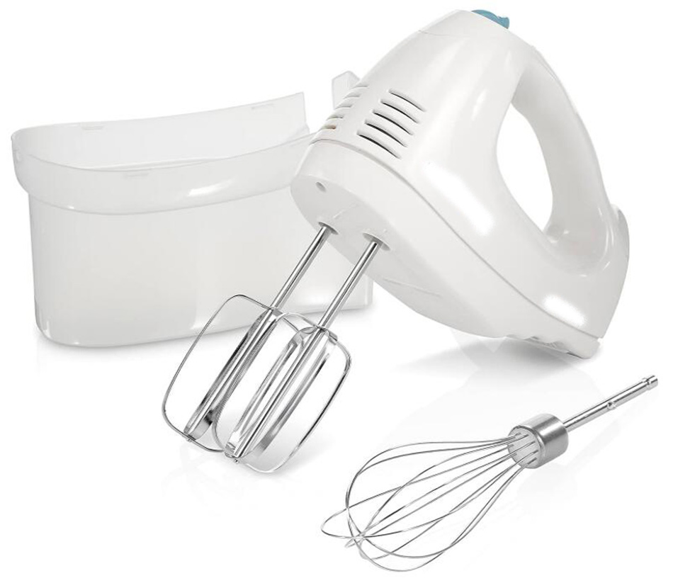 6-Speed White Traditional Beaters Electric Hand Mixer with Whisk
