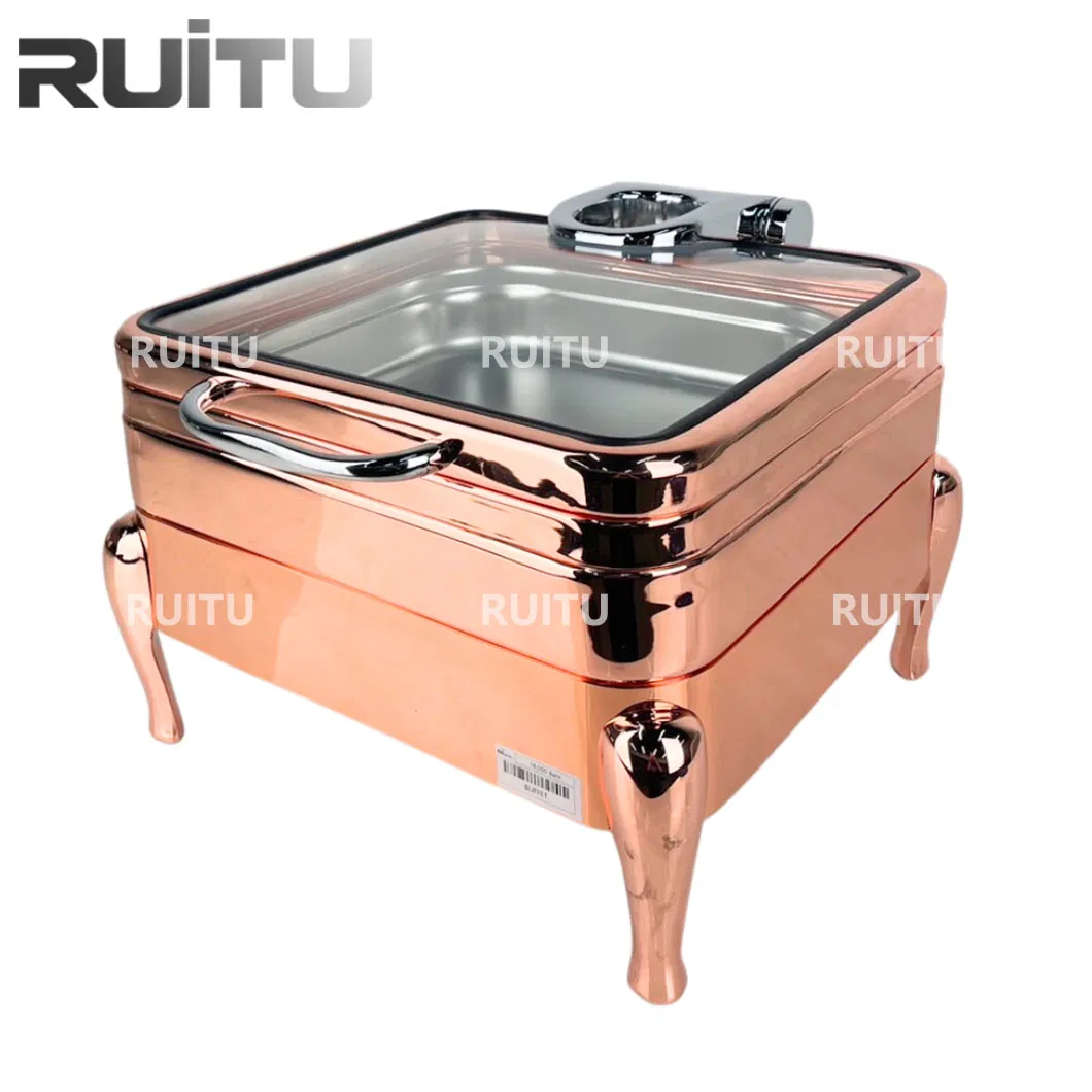 Buffet Oblong Chafer Food Warmer Hydraulic Glass Lid Rose Gold Chafing Dish Buffet Set