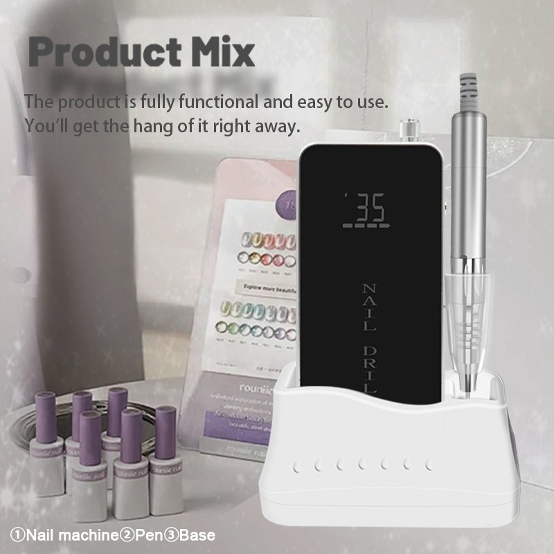 Portable Cordless 35000rpm Brushless Motor Nail Art Electric Nail File Home DIY