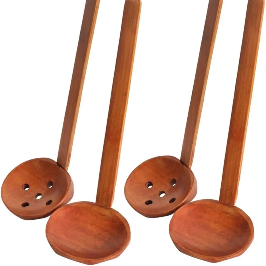 Dark Brown Wooden Long Handled Slotted Spoon