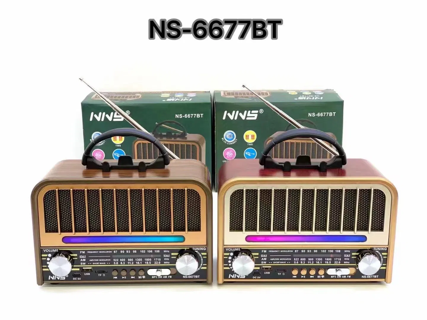 Ретро радио NS-6677BT с Bluetooth, деревянный корпус