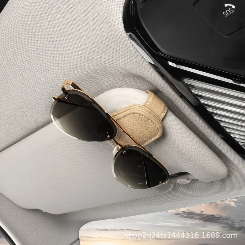 Car Sunglasses Holder Magnetic Sunglasses Clip Cowhide Glasses Case Mount Ticket Card Clip
