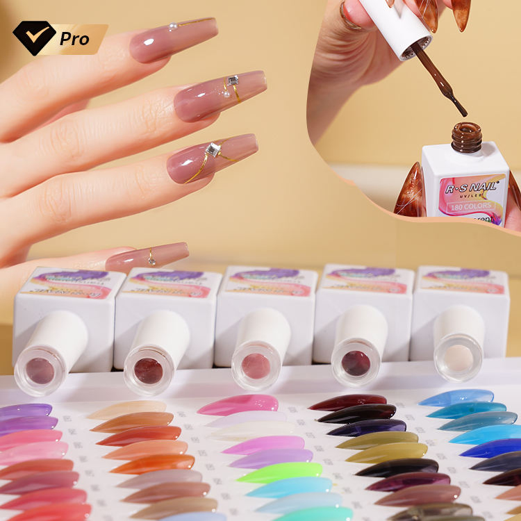 R S Nail UV Gel Base Coat Shine Non Wipe Top Coat DIY Nail Gel Polish Color 180 Clear Finish Cover UV LED Gel Nail Polish