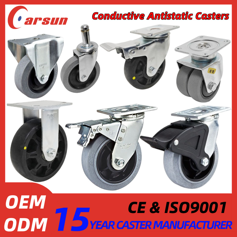 Medium Duty Conductive Casters 3" 4" 5" 6" 8" TPR/Nylon Heavy Duty Antistatic Casters for Electronics Factory Production Workshops