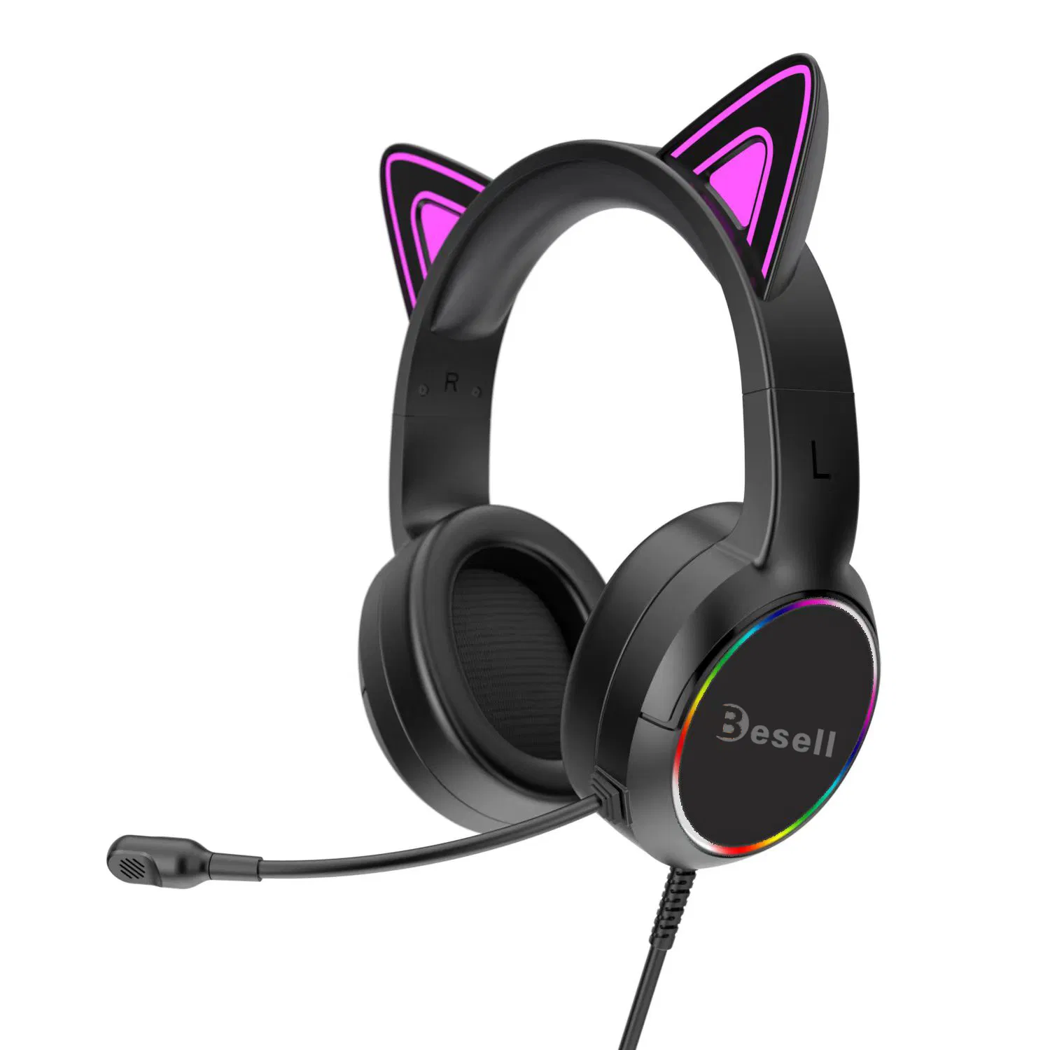 Беспроводные игровые наушники с кошачьими ушками и RGB-подсветкой