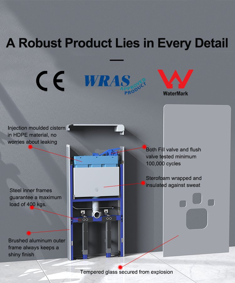 European Style Concealed Cistern Dual Flush Glass Cistern for Hotels Toilet Water Tank