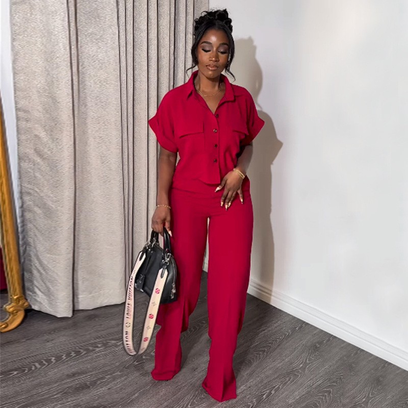 Комплект женский рубашка короткий рукав и брюки широкие