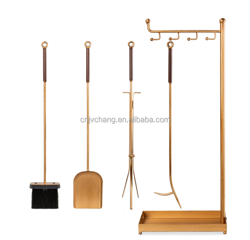 Elegant 5-Piece Brass Plated Fireplace Tool Set for Effortless Assembly