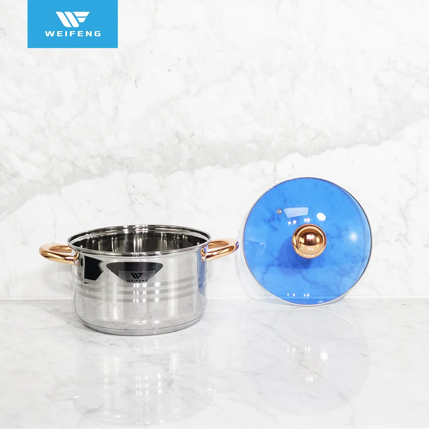 Compatible with All Stovetops Stainless Steel Cookware Set with Blue Glass Lid, Kitchenware