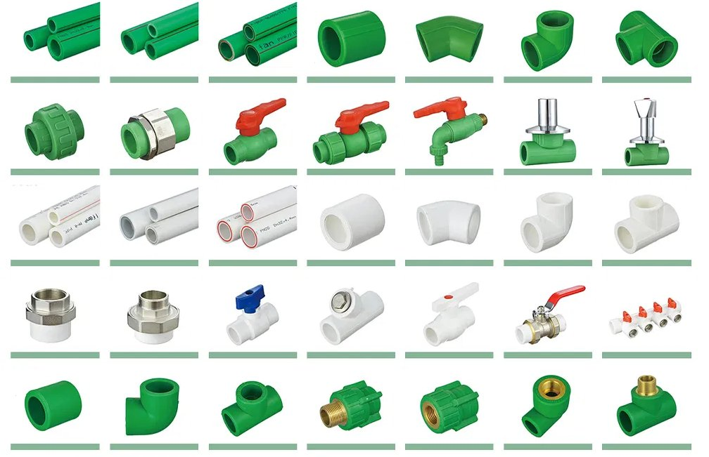 Factory Export PPR Pipes and Fittings 25mm-63mm Reduce Tee PPR Pipe Fittings Dark Green Color PPR Fittings