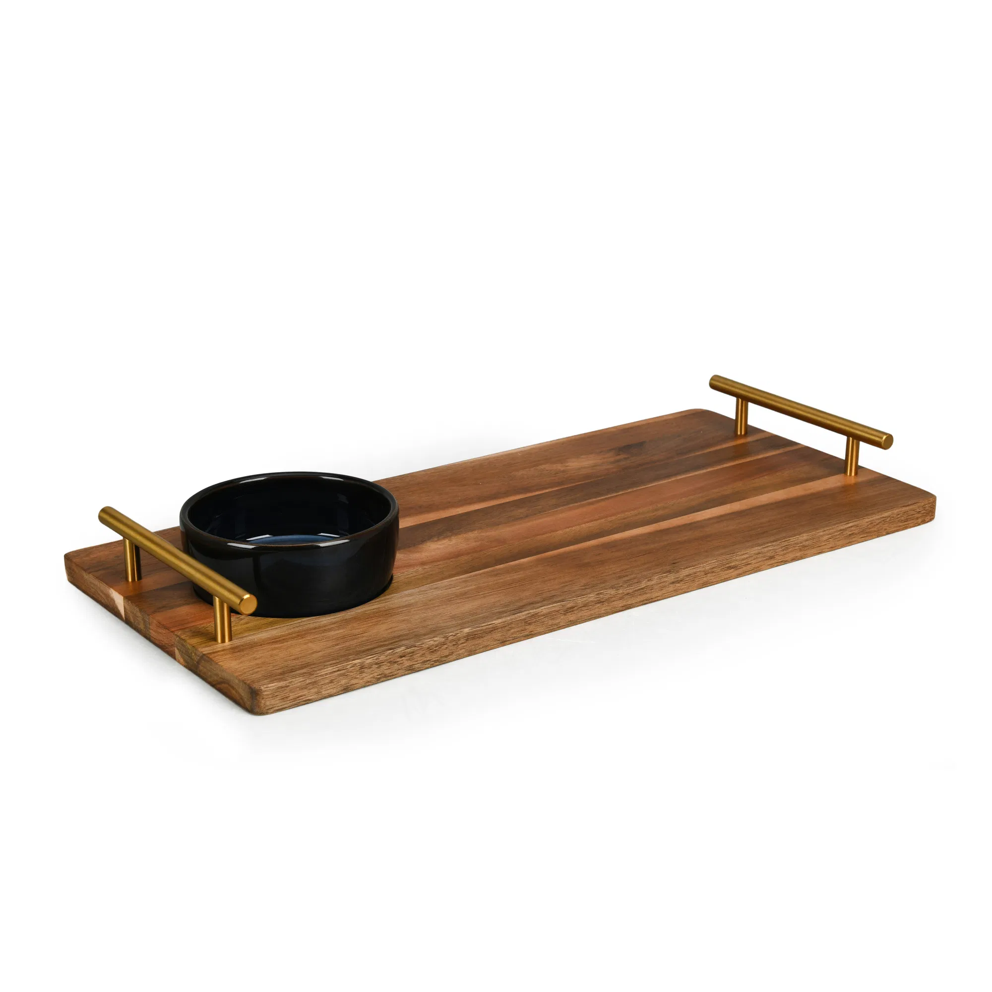 Porcelain Servingware Ceramic Divided Plates with Bamboo Tray