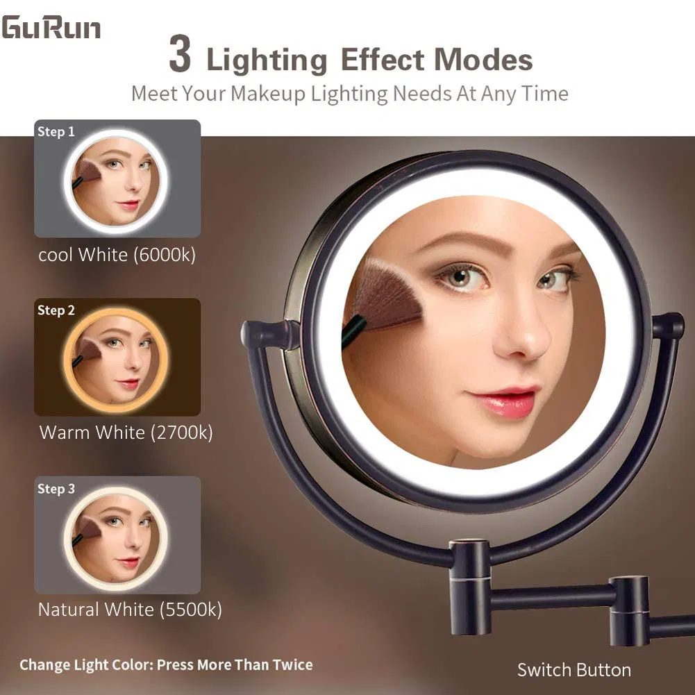 8.5 Inch Magnifying Makeup Mirror with 3 Tones LED Lights Double Sided Vanity Mirror for Bathroom with 10X Magnification